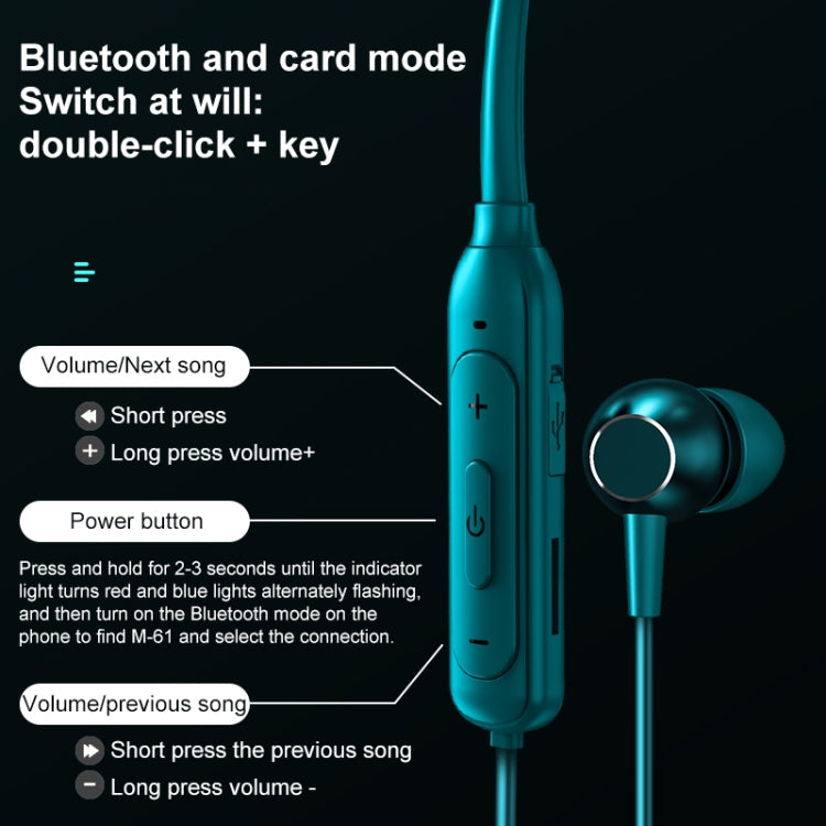 M61 Bluetooth 5.1 ビジネス スポーツ 磁気 メタル ステレオ ネックマウント Bluetooth イヤホン