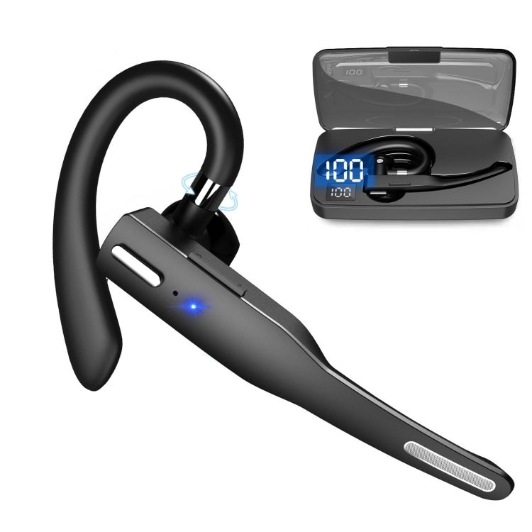 YYK-525 シングル回転式イヤーフック ノイズキャンセリングワイヤレスBluetoothイヤホン 充電ケース＆デジタルディスプレイ付き, YYK-525 充電ケース付き