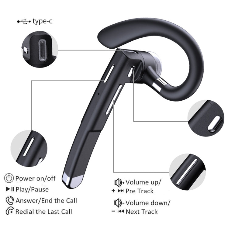 YYK-525 シングル回転式イヤーフック ノイズキャンセリングワイヤレスBluetoothイヤホン 充電ケース＆デジタルディスプレイ付き, YYK-525 充電ケース付き