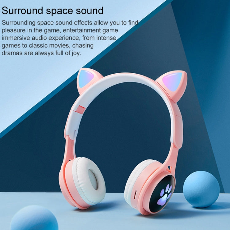B30 猫の手 猫耳 カラフル発光 折りたたみBluetoothヘッドセット 3.5mmジャック＆TFカードスロット付き