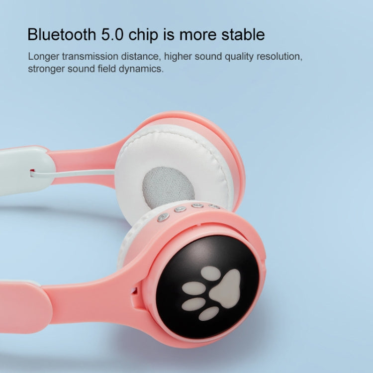 B30 猫の手 猫耳 カラフル発光 折りたたみBluetoothヘッドセット 3.5mmジャック＆TFカードスロット付き