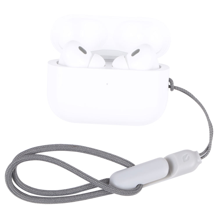 Apple AirPods Pro 2用ワイヤレスBluetoothイヤホン紛失防止ロープ付きスマホケースストラップ、高級模造グレー