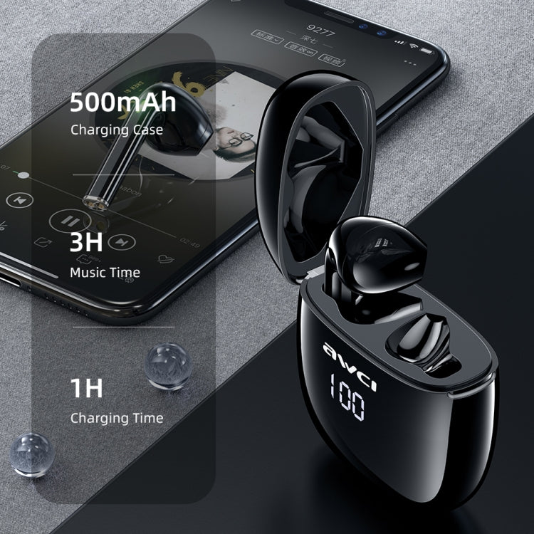awei T28P Bluetooth V5.0 TWS トゥルーワイヤレススポーツ LEDディスプレイヘッドセット 充電ケース付き