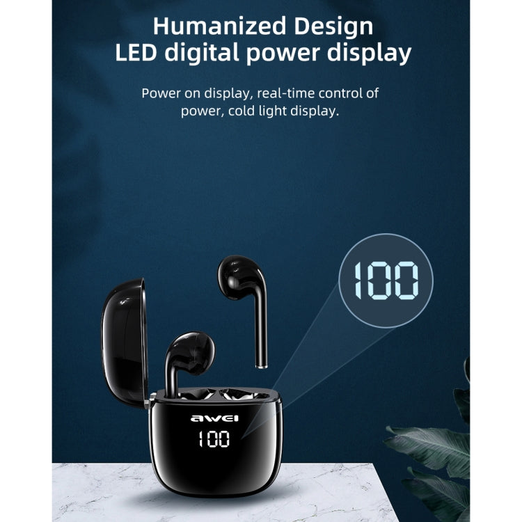 awei T28P Bluetooth V5.0 TWS トゥルーワイヤレススポーツ LEDディスプレイヘッドセット 充電ケース付き