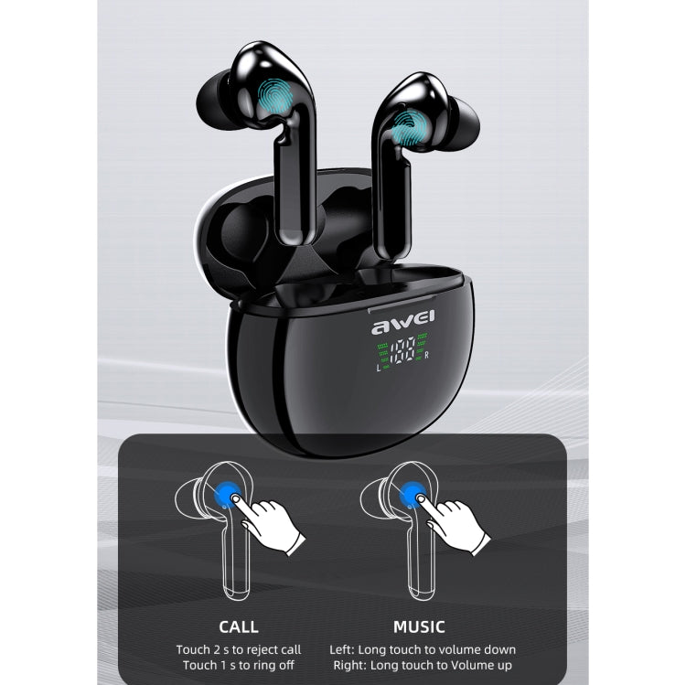 awei T15P Bluetooth V5.0 TWS トゥルーワイヤレススポーツ LEDディスプレイヘッドセット 充電ケース付き, T15P