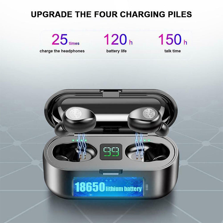 F9 TWS V5.0 タッチコントロール 両耳ワイヤレス Bluetooth ヘッドセット 充電ケース＆デジタルディスプレイ付き, F9