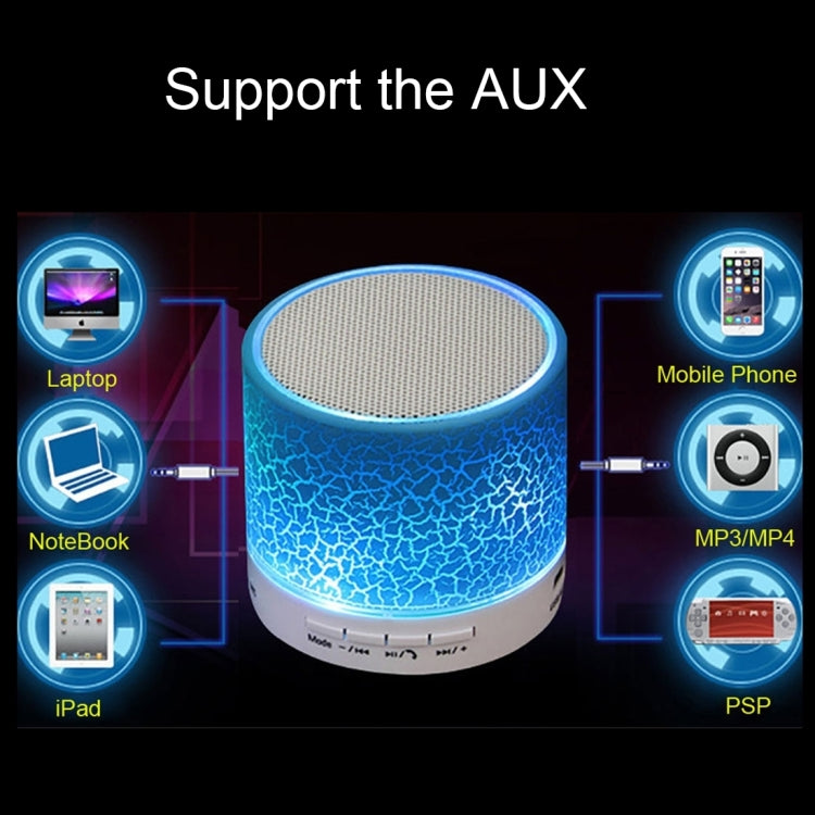 A9 ミニポータブル グレアクラック Bluetooth ステレオスピーカー LEDライト付き、内蔵マイク、ハンズフリー通話＆TFカード対応