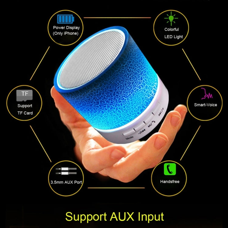 A9 ミニポータブル グレアクラック Bluetooth ステレオスピーカー LEDライト付き、内蔵マイク、ハンズフリー通話＆TFカード対応