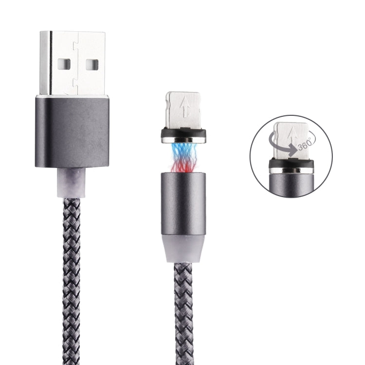 360度回転 8ピン to USB 2.0 編みスタイルマグネット充電ケーブル LEDインジケーター付き、ケーブル長さ：1m