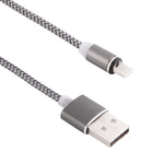 360度回転 8ピン to USB 2.0 編みスタイルマグネット充電ケーブル LEDインジケーター付き、ケーブル長さ：1m