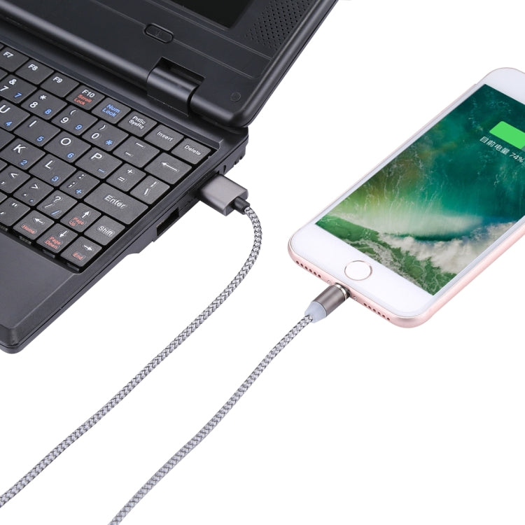 360度回転 8ピン to USB 2.0 編みスタイルマグネット充電ケーブル LEDインジケーター付き、ケーブル長さ：1m