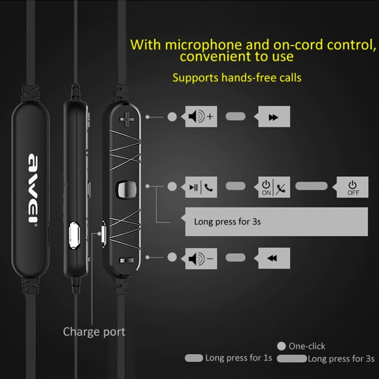 AWEI A921BL ワイヤレススポーツ磁気Bluetoothイヤホン ワイヤーコントロール＋マイク付き