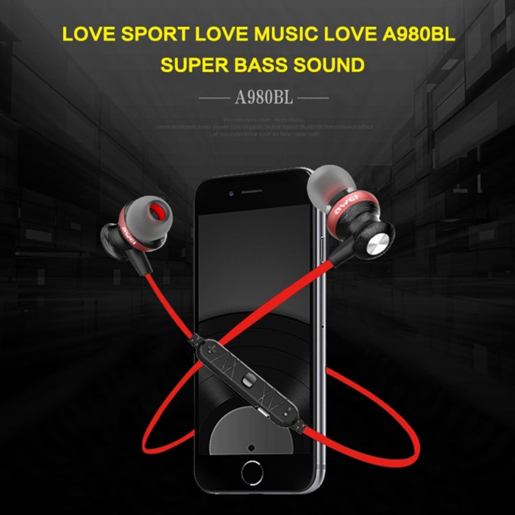 AWEI A980BL ワイヤレススポーツ磁気Bluetoothイヤホン ワイヤーコントロール対応 ハンズフリー通話対応