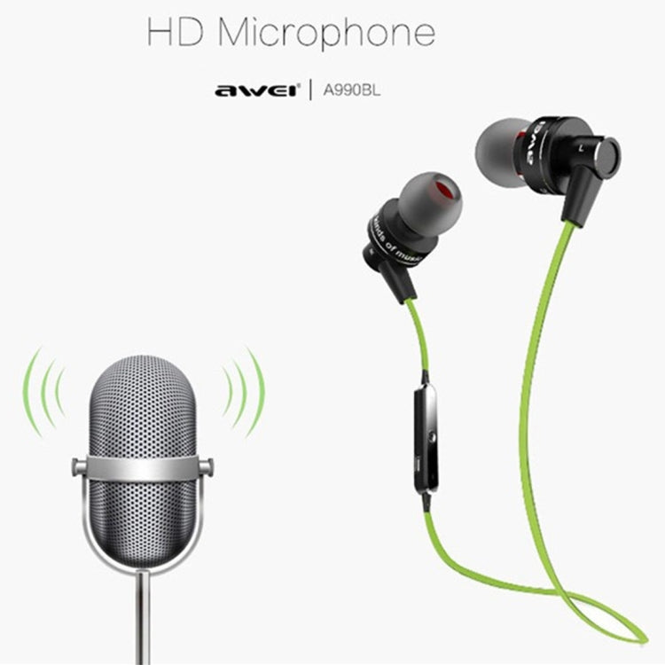 AWEI A990BL ワイヤレススポーツ Bluetooth ステレオイヤホン ワイヤーコントロール＋マイク付き、ハンズフリー通話対応