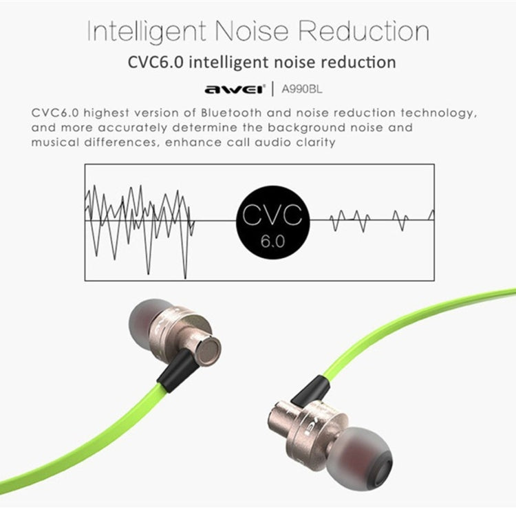 AWEI A990BL ワイヤレススポーツ Bluetooth ステレオイヤホン ワイヤーコントロール＋マイク付き、ハンズフリー通話対応