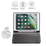 取り外し可能なBluetoothキーボード + ホルダー＆ペンホルダー付き横開きレザータブレットケース iPad Pro 9.7インチ、iPad Air、iPad Air 2、iPad 9.7インチ（2017）、iPad 9.7インチ（2018）用、A07B ブルー、A07B ローズゴールド、A07B ブラック、A07B ゴールド