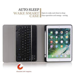 取り外し可能なBluetoothキーボード + ホルダー＆ペンホルダー付き横開きレザータブレットケース iPad Pro 9.7インチ、iPad Air、iPad Air 2、iPad 9.7インチ（2017）、iPad 9.7インチ（2018）用、A07B ブルー、A07B ローズゴールド、A07B ブラック、A07B ゴールド