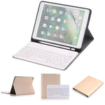 取り外し可能なBluetoothキーボード + ホルダー＆ペンホルダー付き横開きレザータブレットケース iPad Pro 9.7インチ、iPad Air、iPad Air 2、iPad 9.7インチ（2017）、iPad 9.7インチ（2018）用、A07B ブルー、A07B ローズゴールド、A07B ブラック、A07B ゴールド