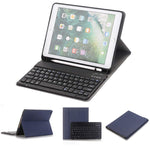 取り外し可能なBluetoothキーボード + ホルダー＆ペンホルダー付き横開きレザータブレットケース iPad Pro 9.7インチ、iPad Air、iPad Air 2、iPad 9.7インチ（2017）、iPad 9.7インチ（2018）用、A07B ブルー、A07B ローズゴールド、A07B ブラック、A07B ゴールド