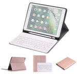 取り外し可能なBluetoothキーボード + ホルダー＆ペンホルダー付き横開きレザータブレットケース iPad Pro 9.7インチ、iPad Air、iPad Air 2、iPad 9.7インチ（2017）、iPad 9.7インチ（2018）用、A07B ブルー、A07B ローズゴールド、A07B ブラック、A07B ゴールド