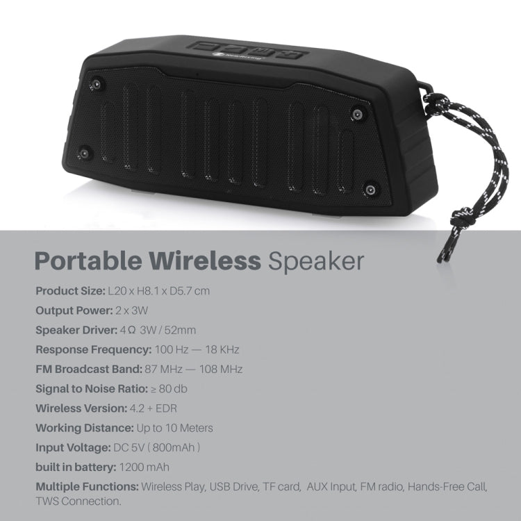 NewRixing NR-4019 アウトドアポータブルBluetoothスピーカー、ハンズフリー通話機能付き、TFカード＆USB＆FM＆AUX対応