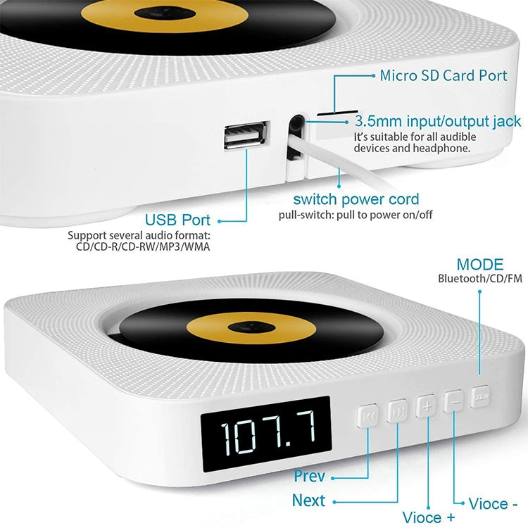 The Second Generation Portable Digital Display Bluetooth Speaker CD Player with Remote Control, Digital Display