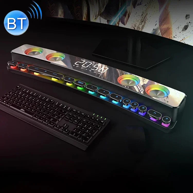 SOAIY SH39 Colorful Spectrum Lighting Effect + Mechanical Buttons + Clock Alarm + Battery Desktop Home Gaming Bluetooth Speaker, Deluxe Edition
