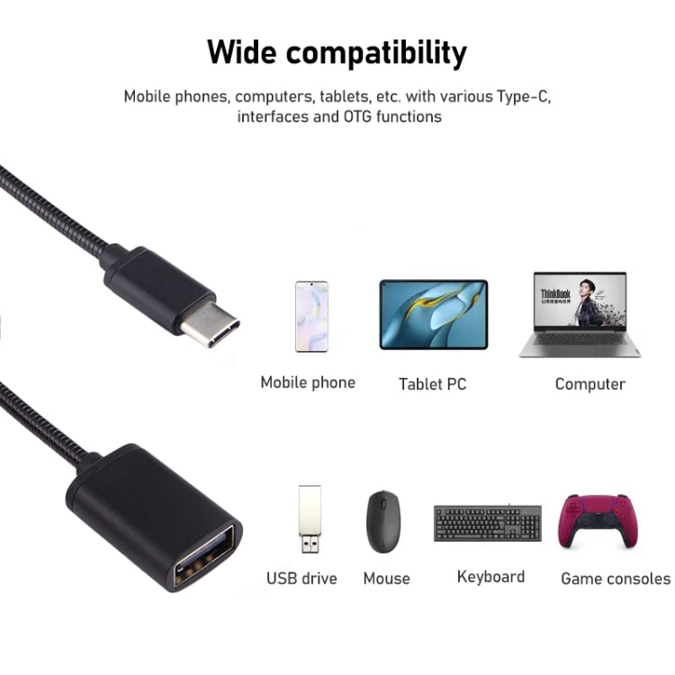 8.3cm USB メスからType-C オス メタルワイヤー OTGケーブル 充電データケーブル