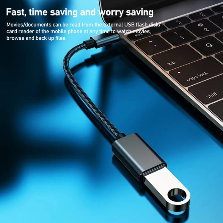 8.3cm USB メスからType-C オス メタルワイヤー OTGケーブル 充電データケーブル