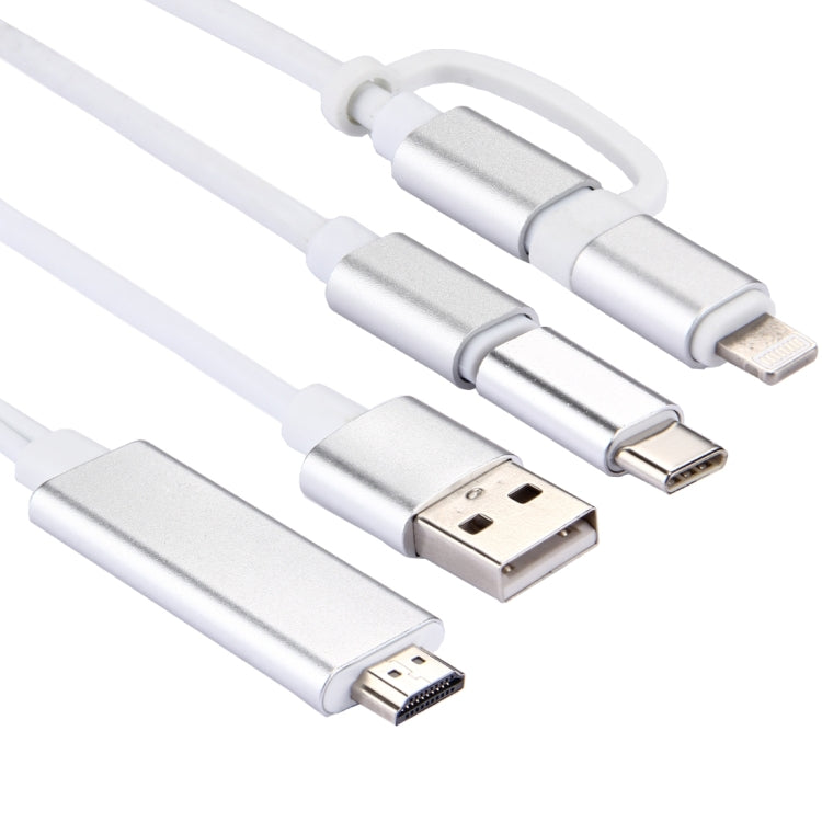 3in1 Micro USB & 8ピン & Type-C から HDMI HD 1080P HDTVアダプターケーブル