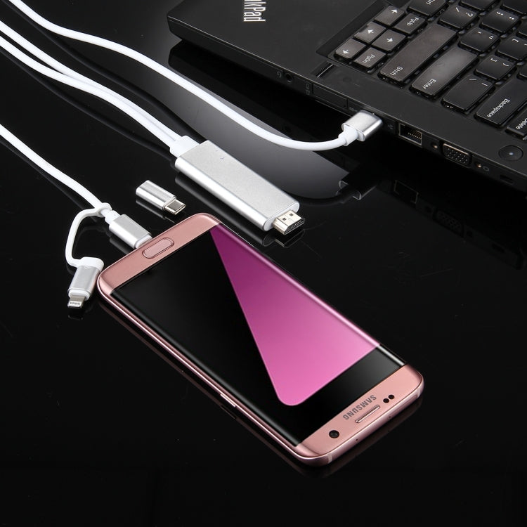 3in1 Micro USB & 8ピン & Type-C から HDMI HD 1080P HDTVアダプターケーブル