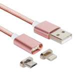 2in1 5V 2A Micro USB & 8ピン to USB 2.0 編みスタイルマグネットデータケーブル、ケーブル長さ：1.2m
