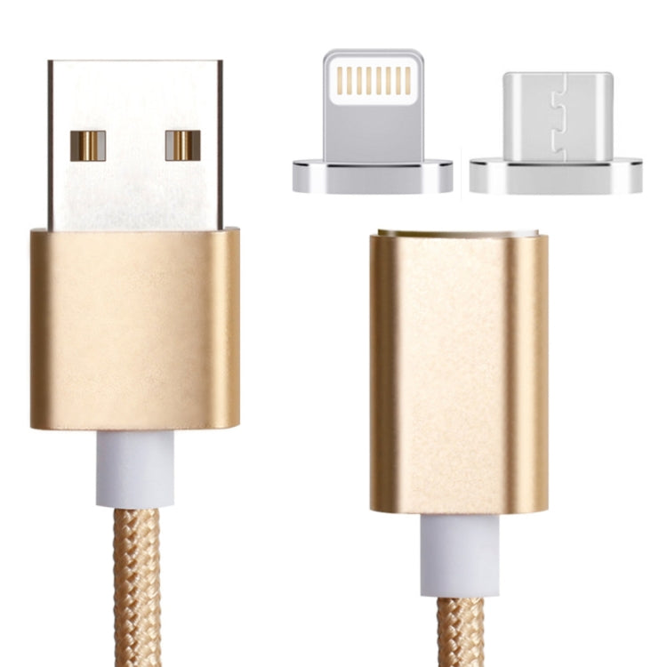 2in1 5V 2A Micro USB & 8ピン to USB 2.0 編みスタイルマグネットデータケーブル、ケーブル長さ：1.2m