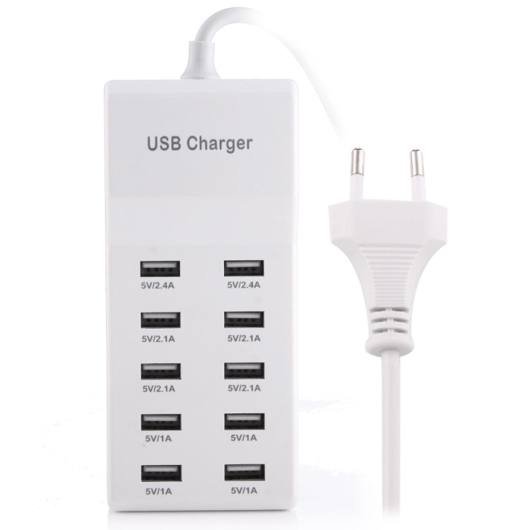 5V 2.4A／2.1A／1A 10ポート USB充電アダプター、EUプラグ