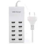 5V 2.4A／2.1A／1A 10ポート USB充電アダプター、EUプラグ