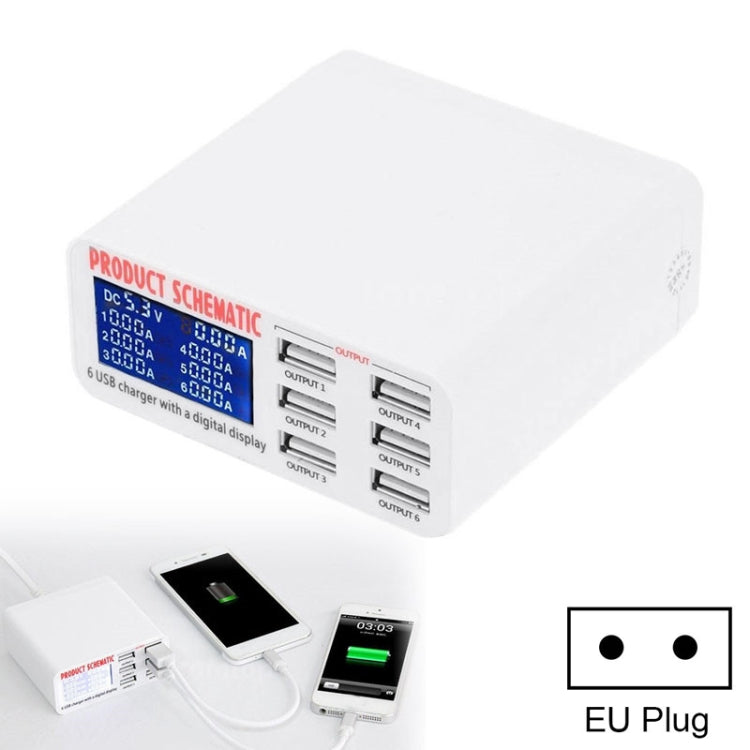 899 30W QC 3.0 6 USBポート高速充電器 LCDデジタルディスプレイ付き、EUプラグ、899