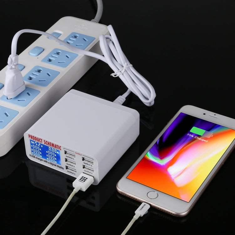 899 30W QC 3.0 6 USBポート高速充電器 LCDデジタルディスプレイ付き、EUプラグ、899