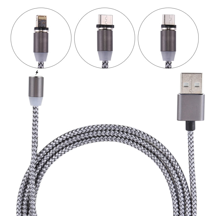 1.05m 8ピン + Micro USB + USB-C / Type-C to USB 編みデータ同期充電ケーブル LEDインジケーター付き