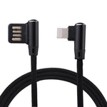 1m 2.4A出力 USB to 8ピン ダブルエルボーデザイン ナイロン編みスタイル データ同期充電ケーブル、8ピン ダークブルー、8ピン ブルー、8ピン レッド、8ピン ブラック、8ピン コーヒー