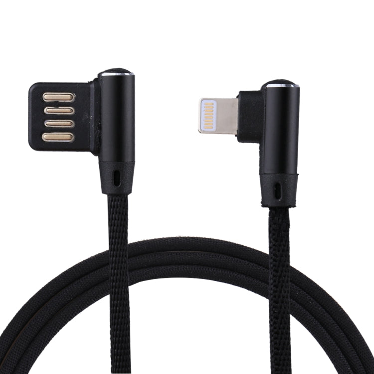 1m 2.4A出力 USB to 8ピン ダブルエルボーデザイン ナイロン編みスタイル データ同期充電ケーブル、8ピン ダークブルー、8ピン ブルー、8ピン レッド、8ピン ブラック、8ピン コーヒー