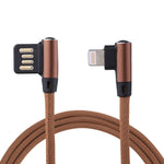 1m 2.4A出力 USB to 8ピン ダブルエルボーデザイン ナイロン編みスタイル データ同期充電ケーブル、8ピン ダークブルー、8ピン ブルー、8ピン レッド、8ピン ブラック、8ピン コーヒー