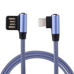 1m 2.4A出力 USB to 8ピン ダブルエルボーデザイン ナイロン編みスタイル データ同期充電ケーブル、8ピン ダークブルー、8ピン ブルー、8ピン レッド、8ピン ブラック、8ピン コーヒー