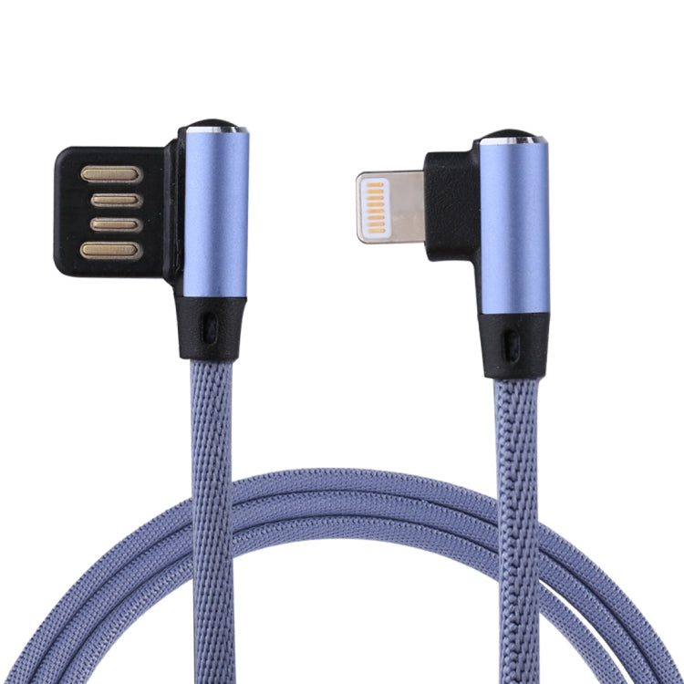 1m 2.4A出力 USB to 8ピン ダブルエルボーデザイン ナイロン編みスタイル データ同期充電ケーブル、8ピン ダークブルー、8ピン ブルー、8ピン レッド、8ピン ブラック、8ピン コーヒー