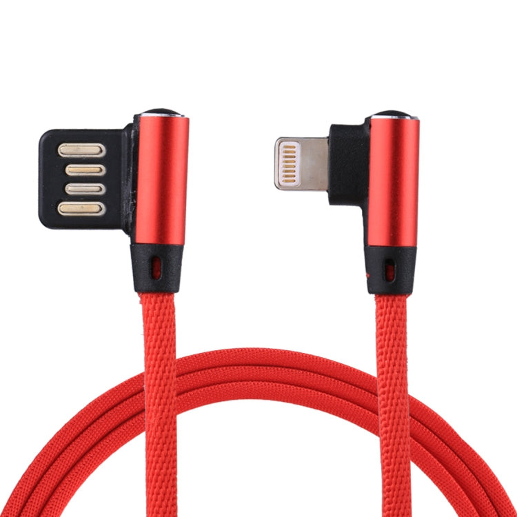 1m 2.4A出力 USB to 8ピン ダブルエルボーデザイン ナイロン編みスタイル データ同期充電ケーブル、8ピン ダークブルー、8ピン ブルー、8ピン レッド、8ピン ブラック、8ピン コーヒー