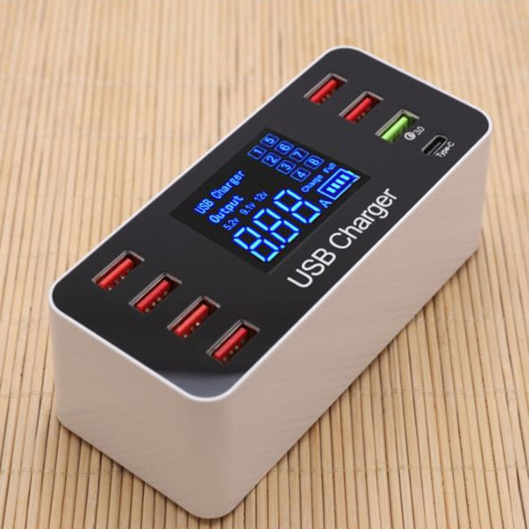 A9+ 多機能 AC 100V~240V 8ポート USB デジタル表示 LCD 着脱式充電ステーション スマートチャージャー、QC3.0対応、A9+