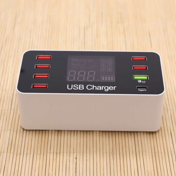 A9+ 多機能 AC 100V~240V 8ポート USB デジタル表示 LCD 着脱式充電ステーション スマートチャージャー、QC3.0対応、A9+