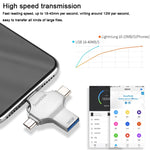 4in1 16GB USB 3.0 + 8ピン + Micro USB + USB-C / Type-C デュアルユースフラッシュドライブ OTG機能付き、16GB
