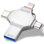 4in1 32GB USB 3.0 + 8ピン + Micro USB + USB-C / Type-C デュアルユースフラッシュドライブ OTG機能付き、32GB