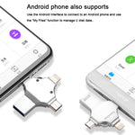 4in1 32GB USB 3.0 + 8ピン + Micro USB + USB-C / Type-C デュアルユースフラッシュドライブ OTG機能付き、32GB