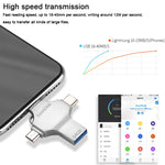 4in1 64GB USB 3.0 + 8ピン + Micro USB + USB-C / Type-C デュアルユースフラッシュドライブ OTG機能付き、64GB